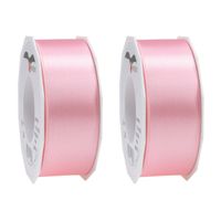 2x Luxe roze satijnen lint rollen breed 4 cm x 25 meter cadeaulint verpakkingsmateriaal - Cadeaulinten