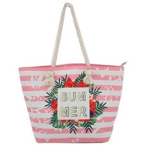 Strandtas roze/wit Summer 54 cm