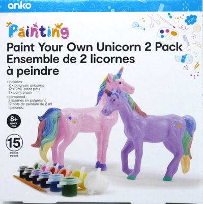 2 eenhoorns van polyhars om in je eigen kleuren te schilderen.