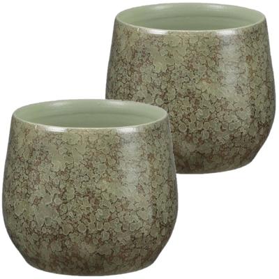 Mica Decorations Plantenpot - 2x - Terracotta - groen - 19 x 17 cm