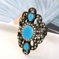 Vintage etnische stijl exquise gesneden ingelegde acryl hars holle ring ring maat: 10 (blauw) Vintage etnische stijl exquise gesneden ingelegde acryl hars holle ring ring maat: 10 (blauw)