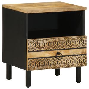 Nachtkastje 40x33x46 cm massief ruw mangohout zwart