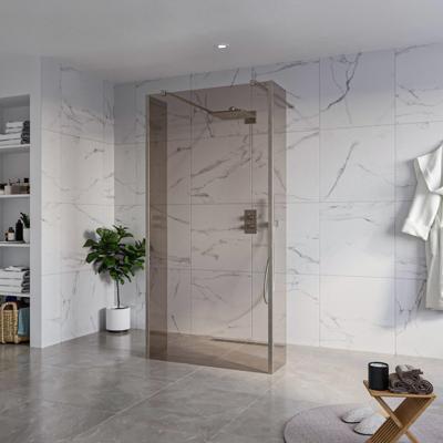 Fortifura Galeria Vrijstaande Inloopdouche - 100x200cm - Rookglas - antikalk - 8mm veiligheidsglas - 2 zijwanden 40cm - wandsteunen en hoekprofielen - Geborsteld Gunmetal PVD SW927771 2x/SW797940/SW797934 2x/SW798732 2x