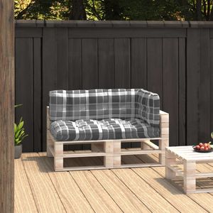 VidaXL Palletkussens 3 st stof ruitpatroon grijs