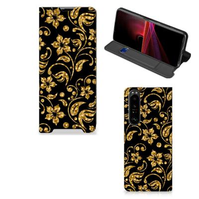 Sony Xperia 1 III Smart Cover Gouden Bloemen Sony Xperia 1 III Smart Cover Gouden Bloemen