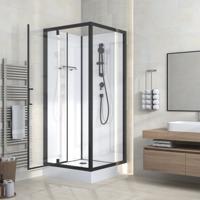 Douchecabine Rimo | Compleet incl. kraan en douchebak | 90x90x215 cm | 1 Draaideur | Helder glas | Mat zwart
