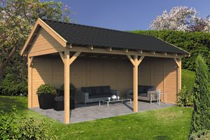 Lariks/Douglas Overkapping Hamar XL type 2 blank 678x445 cm- Zadeldak- Onbehandeld lariks Douglas hout- Tuindeco