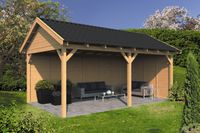 Lariks/Douglas Overkapping Hamar XL type 2 blank 678x445 cm- Zadeldak- Onbehandeld lariks Douglas hout- Tuindeco