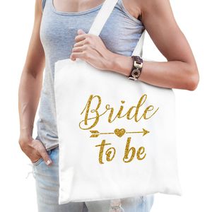 1x Bride to be vrijgezellenfeest tasje wit goud dames - Feest Boodschappentassen