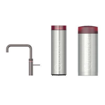 Quooker Fusion Square Keukenkraan Set - Kokend Warm- en Koud Water - Gunmetal - met COMBI Reservoir & CUBE - Direct Gekoeld Bruisend Water