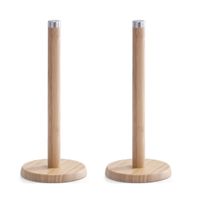 2x Bamboe houten keukenrolhouders rond 14 x 32 cm - thumbnail