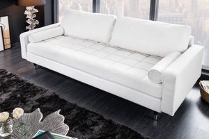 Design 3-zitsbank COSY 220cm wit Boucle retro loungebank met veerkern en zwarte poten - 42703