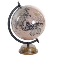Decoratie wereldbol/globe roze op metalen voet 21 x 30 cm   - - thumbnail