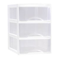 Plasticforte Ladeblokje/bureau organizer 3x lades - transparant/wit - L26 x B36 x H37 cm - Ladeblok