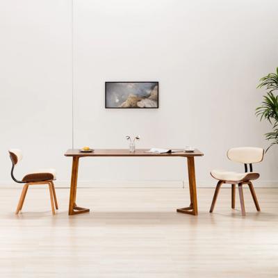 Eetkamerstoelen 2 st gebogen hout en kunstleer crèmekleurig