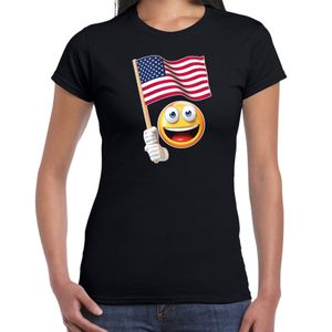 Amerika supporter / fan emoticon t-shirt zwart voor dames