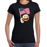 Amerika supporter / fan emoticon t-shirt zwart voor dames