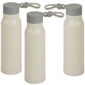 3x Stuks glazen waterfles/drinkfles beige coating met kunststof schroefdop 300 ml