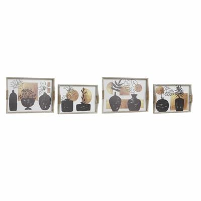 Set van trays DKD Home Decor Wit Zwart Gouden Hout MDF 40 x 30 x 6 cm (2 Stuks)