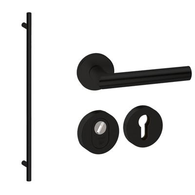 Hardbrass Voordeurset rond 3-delig met XL-greep 1900mm SKG3 met kerntrekbeveiliging - zwart