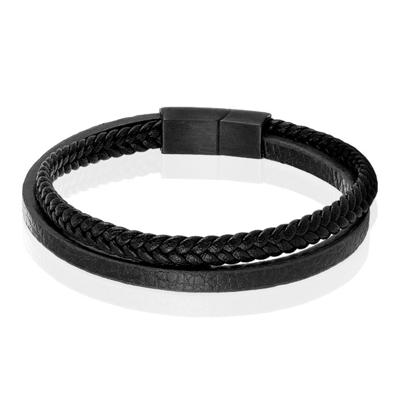 Mendes Minimalistische Heren Armband van Leer - 2 Strengen, Zwart-19cm
