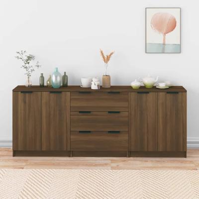 3-delige Dressoirs bewerkt hout bruin eikenkleur