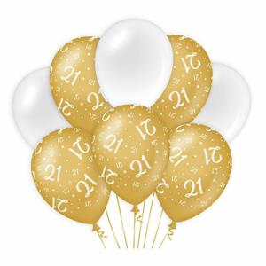 Paperdreams 21 jaar leeftijd thema Ballonnen - 8x - goud/wit - Verjaardag feestartikelen   -