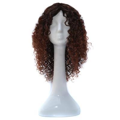 T191006 Europese en Amerikaanse pruik hoofddeksels met korte en kleine krullend haar voor vrouwen (zwartbruin)