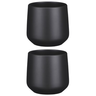 2x stuks bloempot mat antraciet grijs keramiek voor kamerplant H13.5 x D14 cm