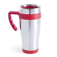 Warmhoudbeker/thermos isoleer koffiebeker/mok - RVS - zilver/rood - 450 ml - Thermosbeker - thumbnail
