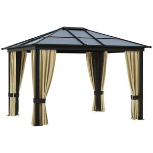 Luxe aluminium paviljoen partytent tuintent met doorschijnend dak 3 x 3,6 m zwart