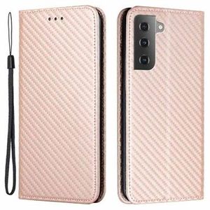 Samsung Galaxy S23 5G Wallet Case - Koolstofvezel - Rosé goud