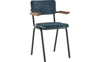 Goossens Eetkamerstoel Chaplin blauw velvet stof met armleuning, urban industrieel