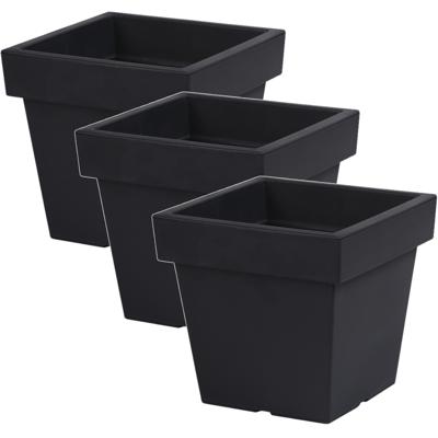 Plantenbak Square - 4x - antraciet - vierkant - 24 x 22 cm - kunststof - binnen en buiten