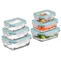 5Five Vershoudbakjes met deksel - glas - luchtdicht - met clips - 6x stuks - 330 - 540 - 1180 ml