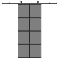 Schuifdeur met beslag 90x205 cm gehard glas en aluminium