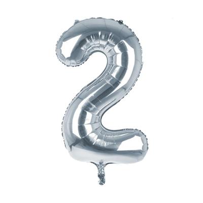 Cijfer Ballon '2' Zilver (100CM)