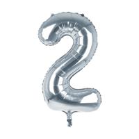 Cijfer Ballon '2' Zilver (100CM)