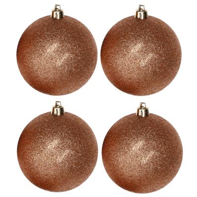 4x Kerstballen - koper - glitter - 10 cm - kunststof