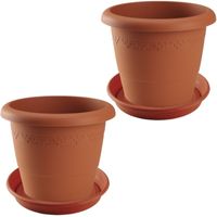 2x stuks bloempotten met onderschaal terra cotta rond diameter 35 cm