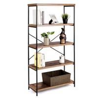Boekenkast met 5 Niveaus Staand Rek met Metalen Frame Vrijstaande Plank Kantoorplank 79 x 35 x 160 cm Industrieel Design Bruin