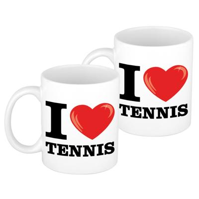 I love tennis koffiemok - 2x - cadeau beker - 300 ml - keramiek - sport / tennis liefhebber