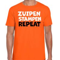 Koningsdag verkleed t-shirt heren - zuipen stampen repeat - oranje