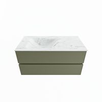 MONDIAZ VICA-DLUX 100cm badmeubel onderkast Army 2 lades. Inbouw wastafel CLOUD links 1 kraangat, kleur Opalo.