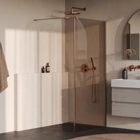 BRAUER Oblivion Inloopdouche - 90x200cm - 30 cm zijwand - glascoating - brons glas - geborsteld koper PVD GS-OBI2B9030200GK