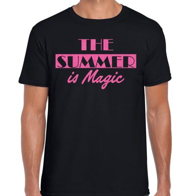 Toppers verkleed T-shirt heren - The summer is Magic - zwart - glitter roze - Tropische feestkleding
