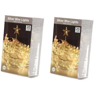 Draadverlichting - 2x - sterren lampjes - 20 leds - warm wit - 95 cm - kerstverlichting
