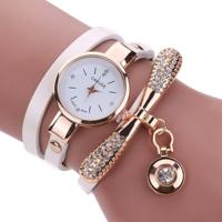 Mode vrouwen casual armband lederen band Watch (wit)