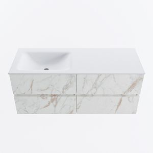 MONDIAZ VICA 120cm badmeubel onderkast Carrara 4 lades. Wastafel CLOUD links 1 kraangat, kleur Talc.