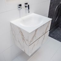 Mondiaz Vica Moon badmeubel wit carrara mat 60 cm 2 lades solid surface enkele spoelbak midden zonder kraangat